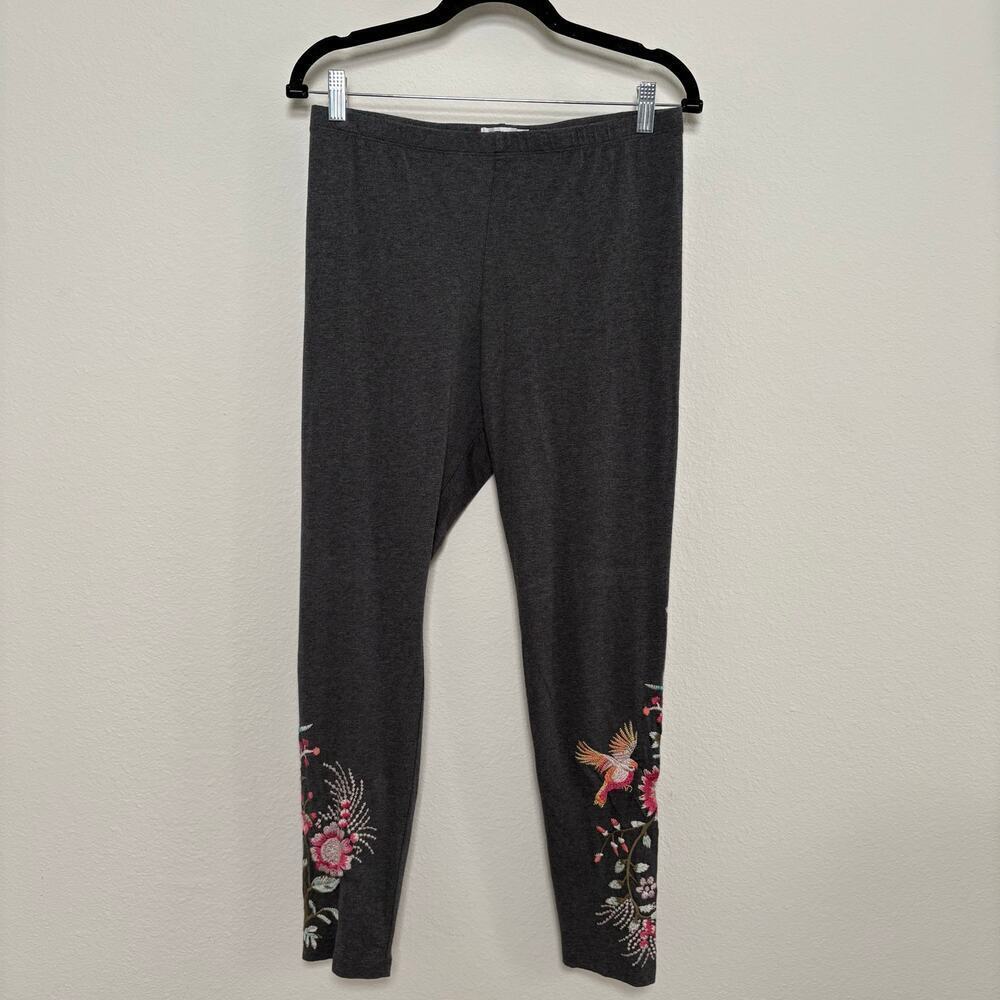 Johnny Was Valentina Embroidered Gray Leggings Size Medium